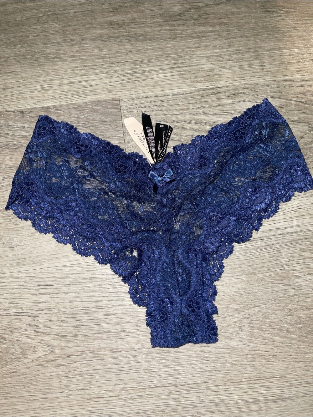 Victoria's Secret Navy Lace Cheeky Panty with Bow Accent